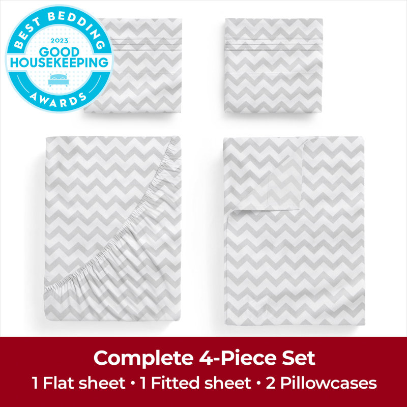 Ensemble de draps Mellanni 1800 avec drap-housse complet à chevrons gris, Gris chevron