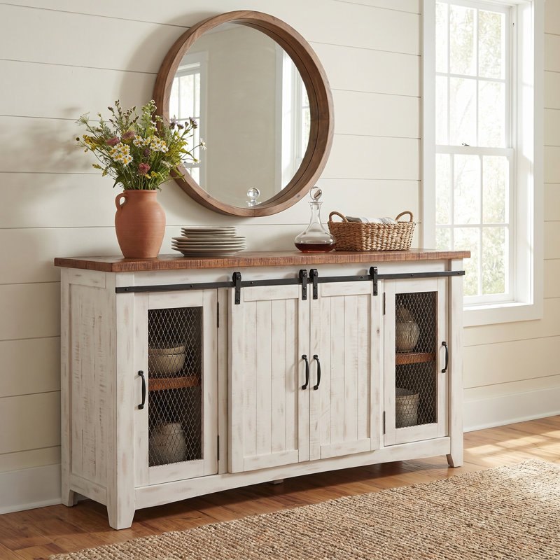 Kinsella Solid Wood TV Stand, Antique White/Honey