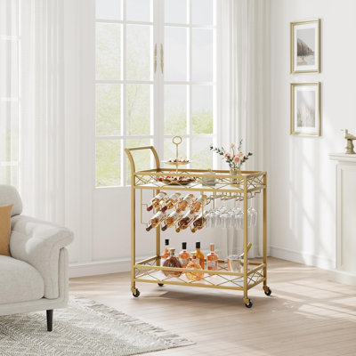 2 Tier Bar Carts With Wine Rack & Glass Holder For The Home by Mercer41
