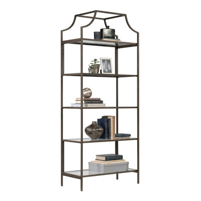 Wood Bookcase With Metal Shelves, Brown