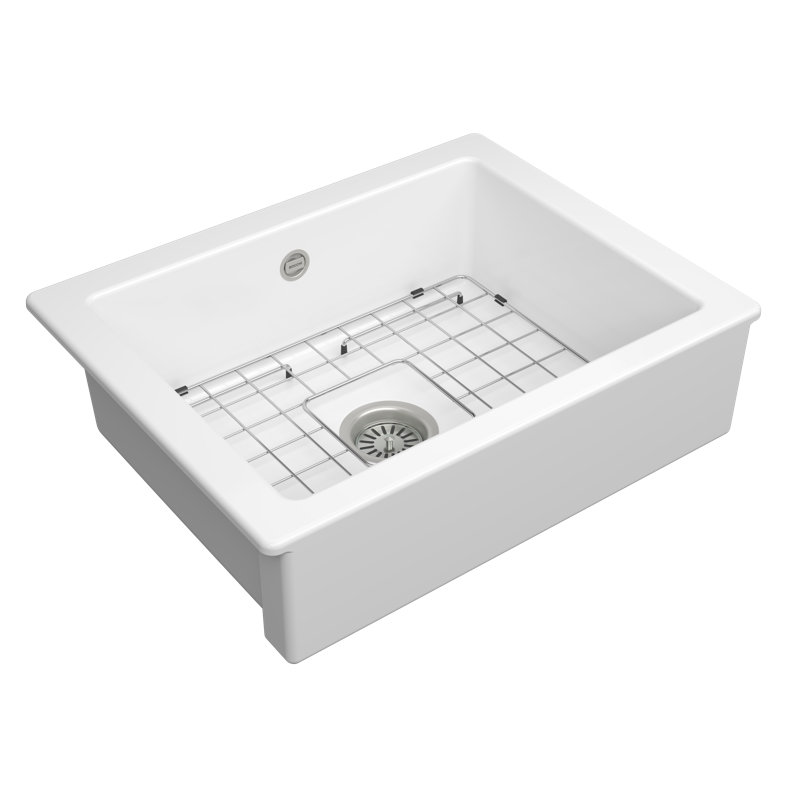 Domo 60S Retro-Fit, Ceramic Kitchen Sink, White, with Bottom Grid - 620x495mm