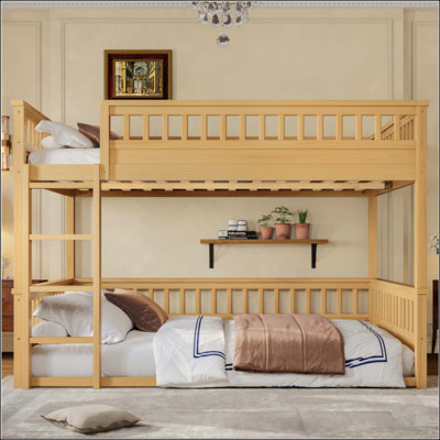 Bunk Bed With Ladder And Guardrails, Pine Wood For Space-Saving And Safety