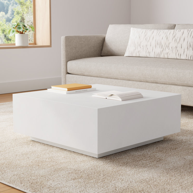 Kareen Square Coffee Table, White, 13.9" H x 36" W x 36" D