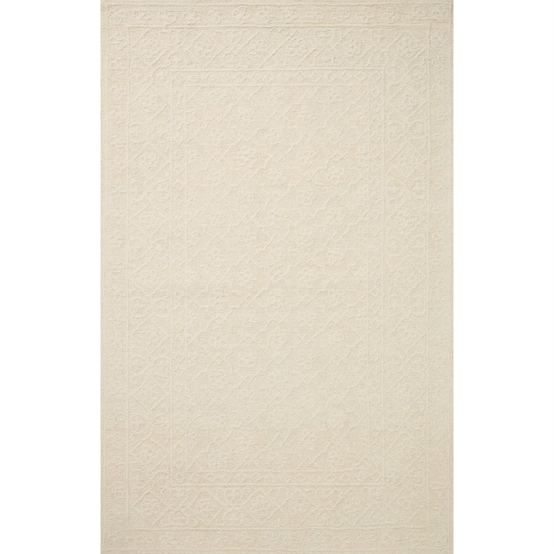 Tapis oriental ivoire / ivoire en laine touffeté à la main Albie, Rectangle 7 pi 9 po x 9 pi 9 po