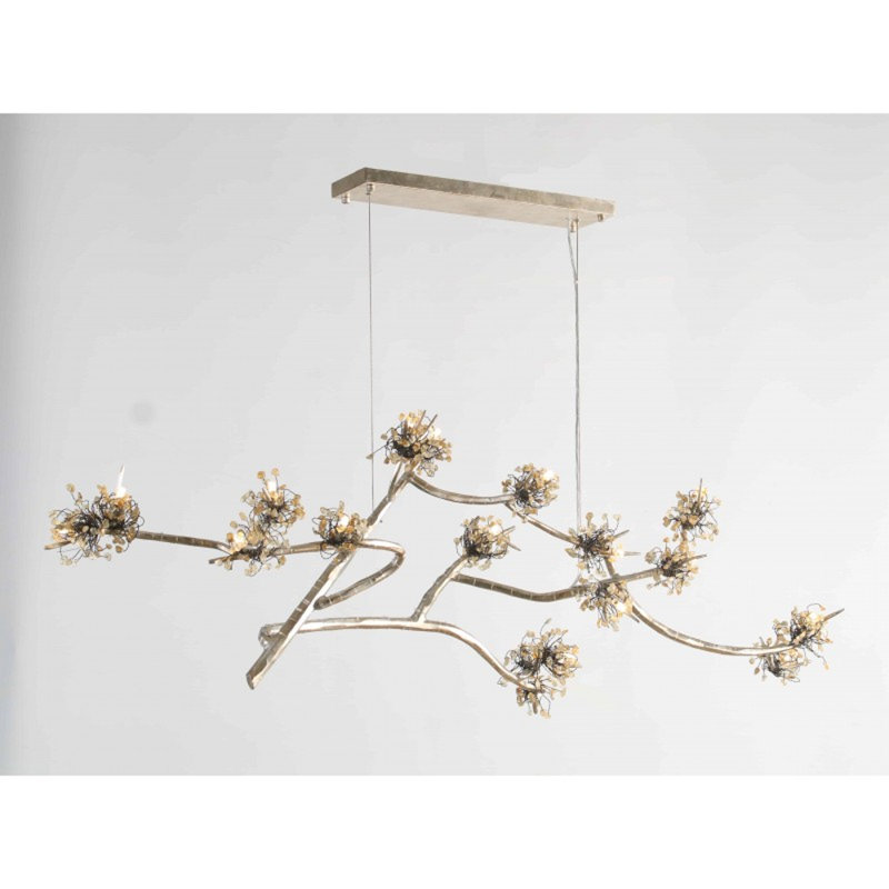 Lustre suspendu ocre clair Eda Ka, Nickel brossé, Fumée, 106" Width x 34" Length x 44" Height