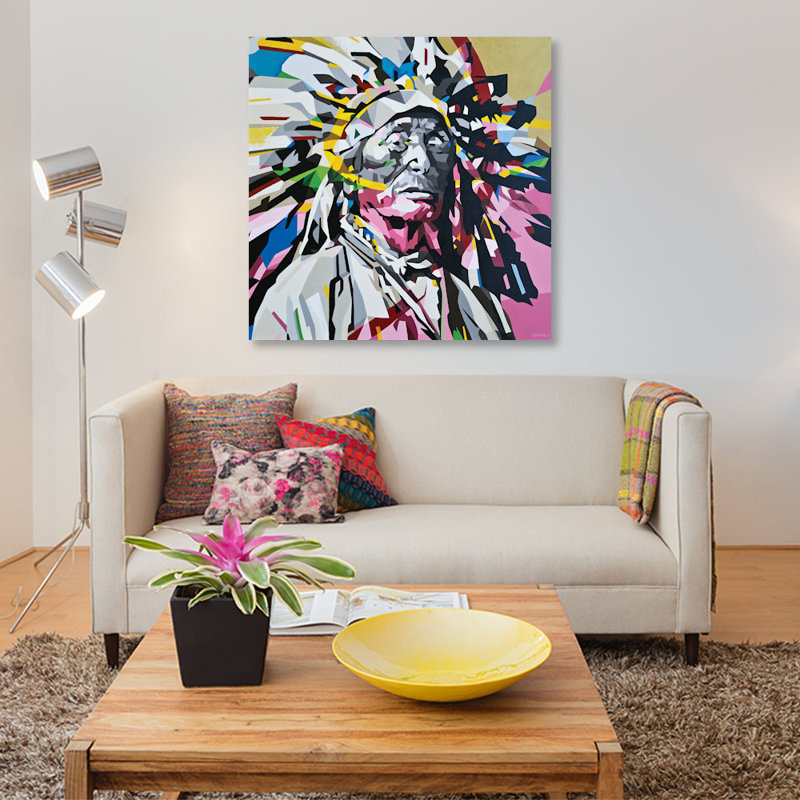 « chief », impression sur toile, H 26 po x l 26 po x P 1,5 po, Pas de tapis, Toile tendue