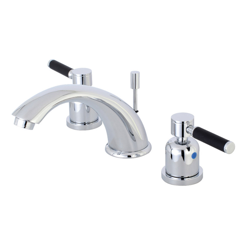Kingston Brass Kaiser Two-Handle 3-Hole Deck Mount Widespread Bathroom Faucet with Retail Pop-Up Drain, Polished Chrome
