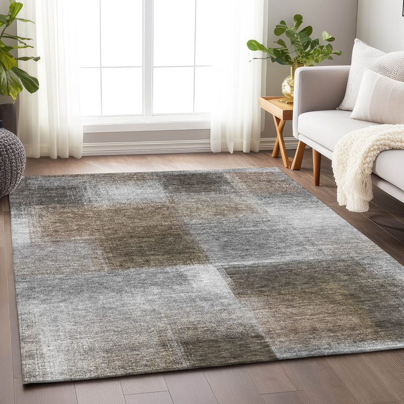 Tapis argenté de qualité supérieure lavable à la machine Tweedy, Rectangulaire 3 pi x 5 pi