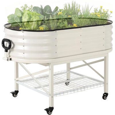 Upgraded Oval Galzenized Raised Garden Bed Kit with Legs & Storage Rack, Thick Reinforced Steel Outdoor Planter Box for Vegetables, Herbs & Flowers, Easy Tool-Free Assembly