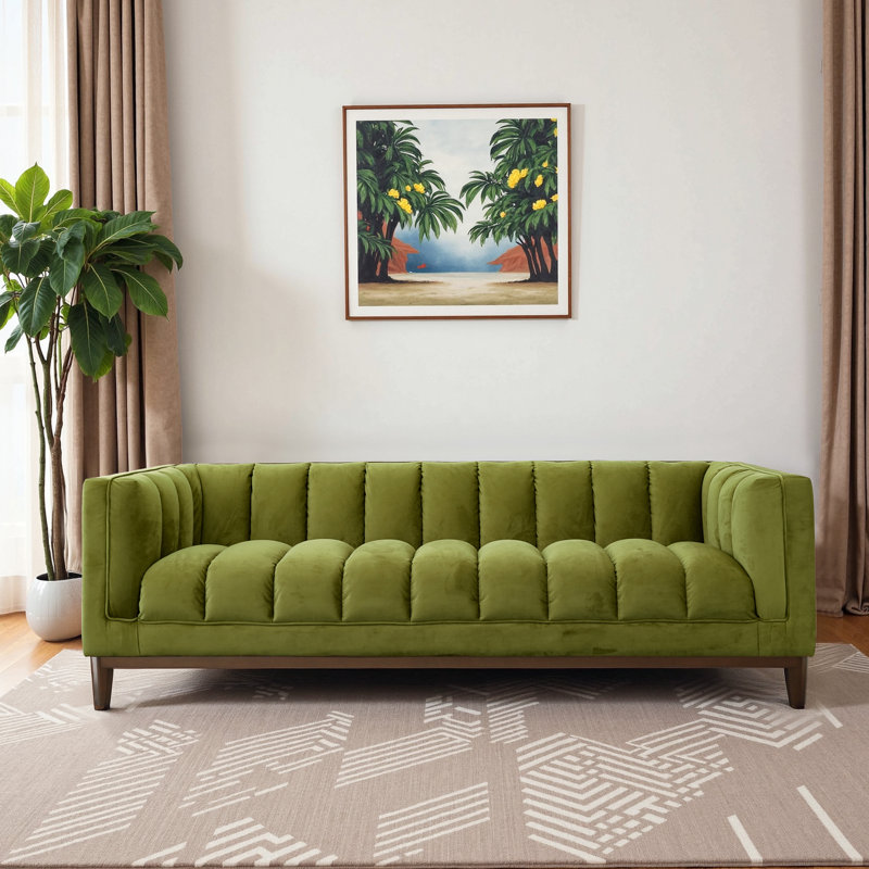 Jinita 90.6'' Upholstered Sofa, Green Velvet