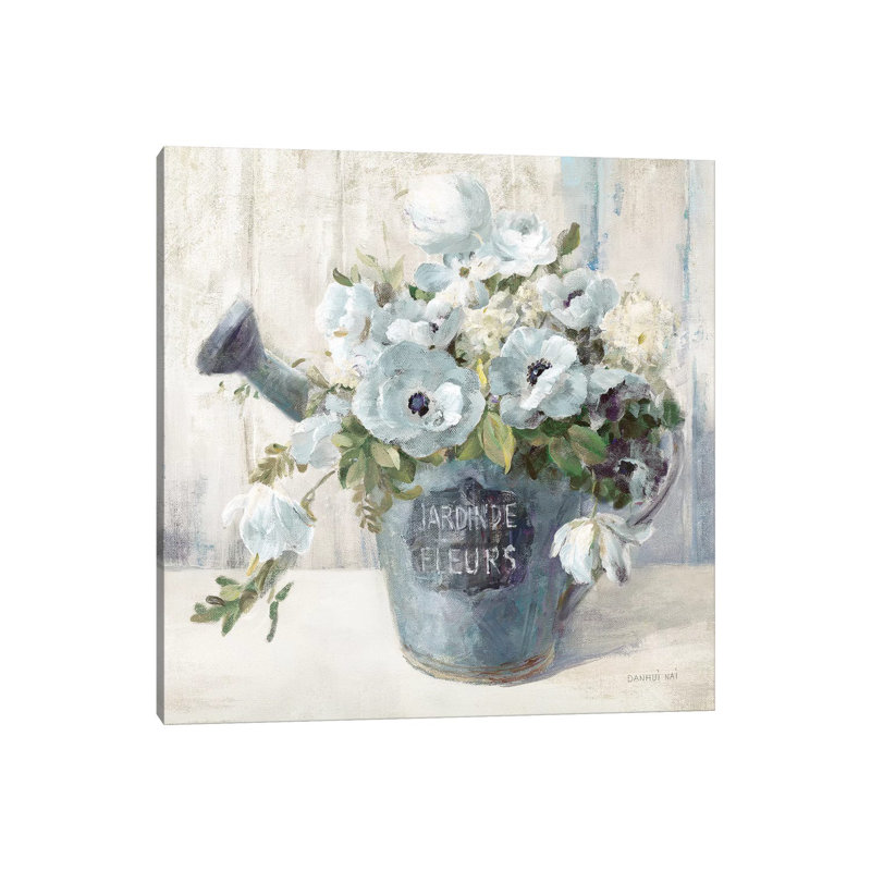 «Garden Blooms II in Blue» par Danhui Nai - reproduction d'art, H 26 po x l 26 po x P 1,5 po, Toile tendue, Pas de tapis