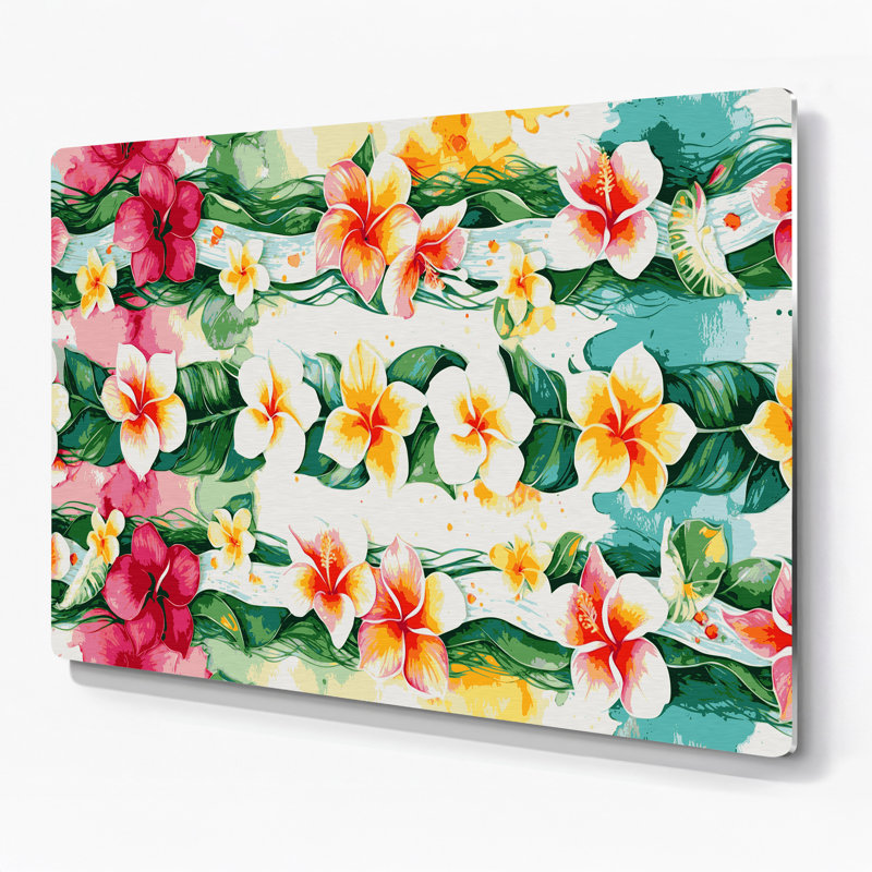 Hawaiian Lei Borders Beige, art mural en métal, H 12 po x l 18 po
