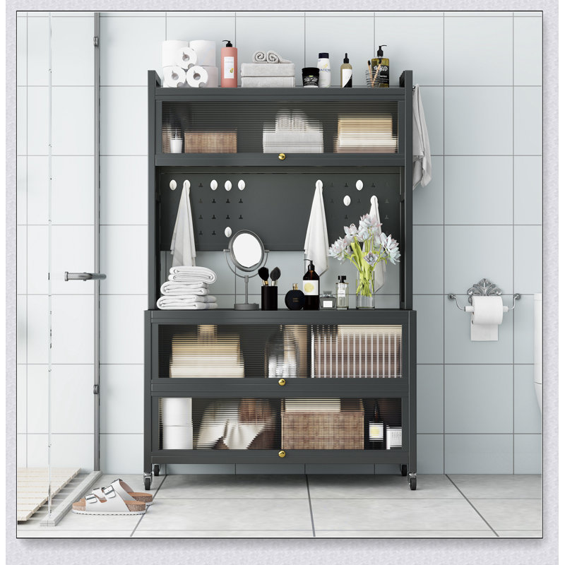 Heavy-Duty Metal Storage Shelves with Lockable Doors and Smooth-Rolling Wheels, Perfect for Organized and Efficient Storage Solutions.