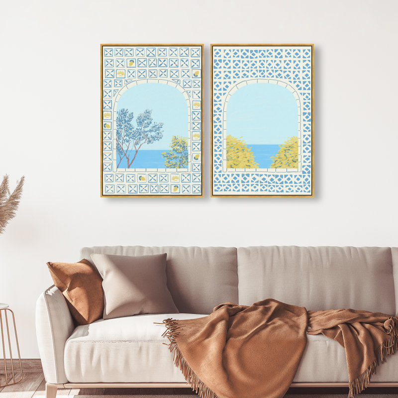Mediterranean Window Set Set by Oliver Gal, 62"H x 42"W, Gold Floater Frame