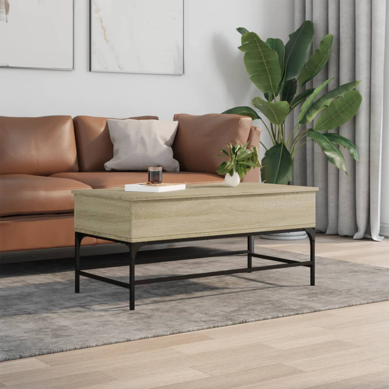 Sumiko Lift Top Four Leg Coffee Table with Storage, Sonoma Oak