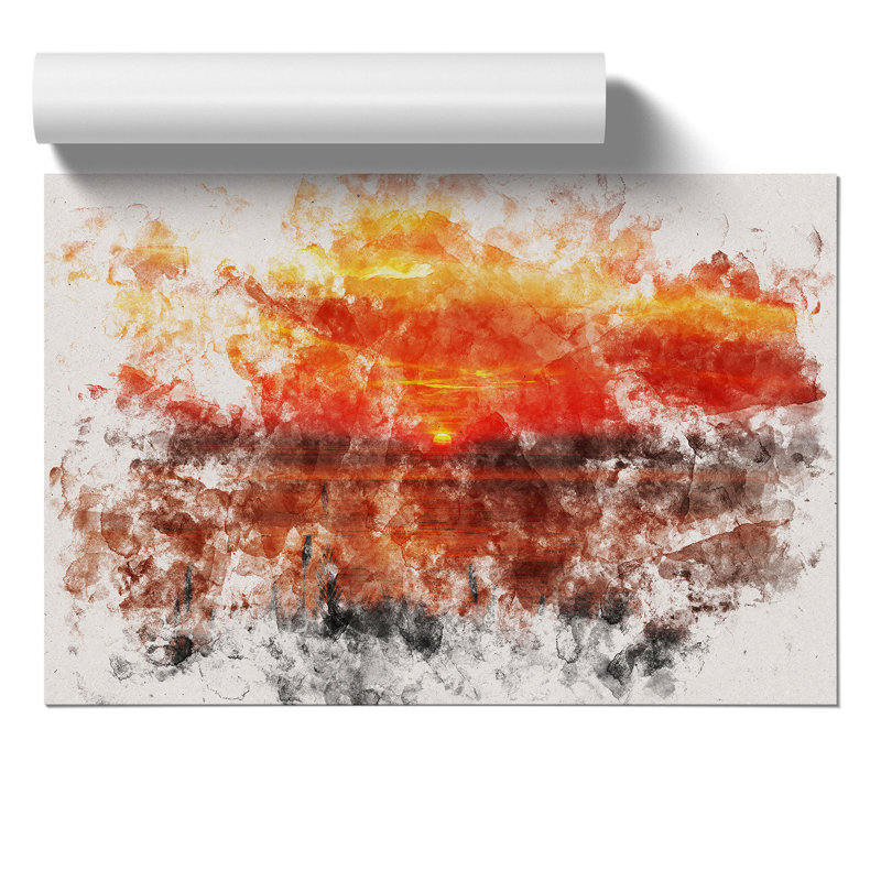 The Orange Sunset Watercolour - Frameless Print, 42cm H x 59cm W x 0.1cm D