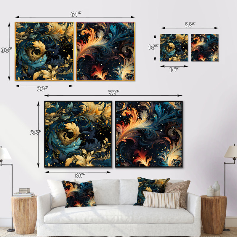 Daetyn - Ensemble de 2 collages carrés botaniques abstraits, H 30 po x l 61 po, Toile tendue
