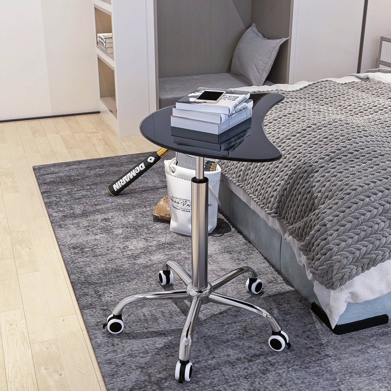 Adjustable Height Transparent Tempered Glass Table Desk Table With Lockable Wheels, Black