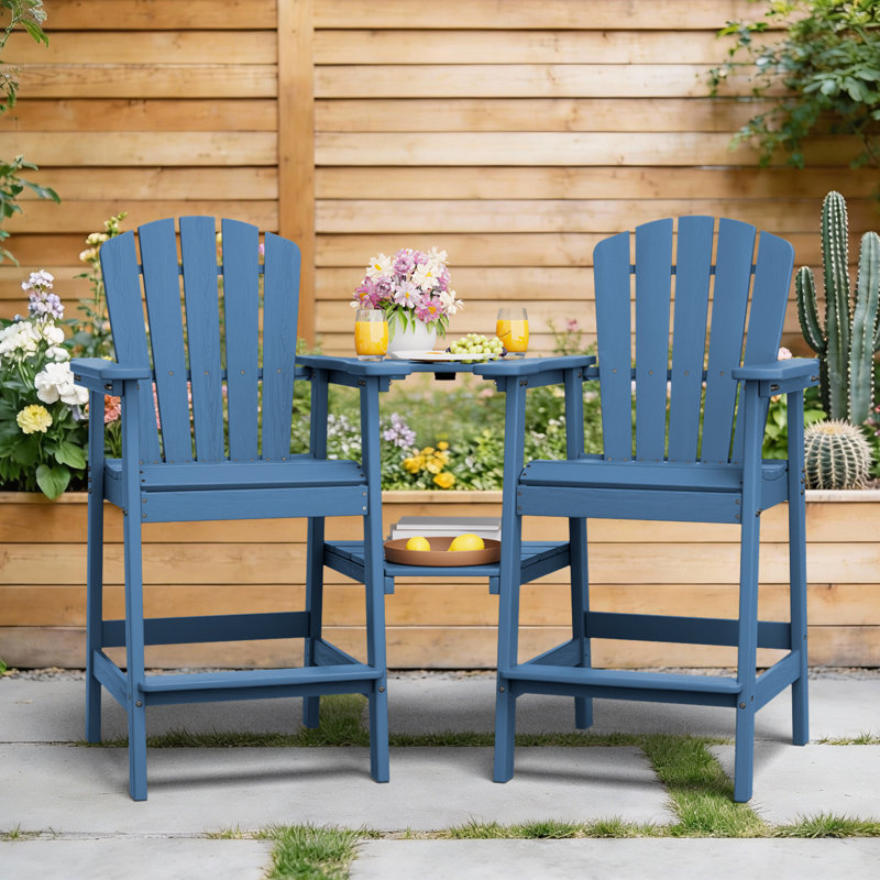 Ensemble de chaises Adirondack d'extérieur en PEHD avec plateau amovible Delman, Bleu