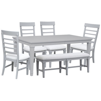 Grey Extendable Rectangular Dining Table With 4 Side Chairs And Bench