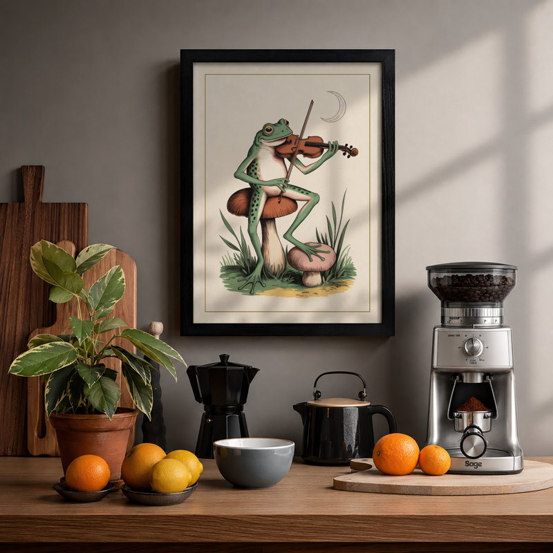 Frog Musician Boho - Framed Print, A1 - 84.1 x 59.4 cm, Black