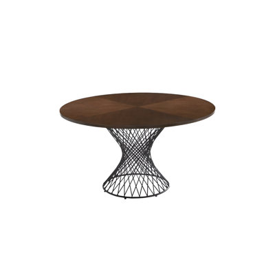 54" Brown And Black Rounded Solid Manufactured Wood And Iron Pedestal Base Dining Table