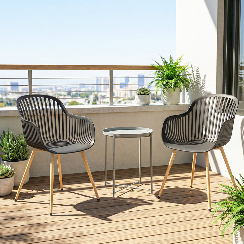 Ensemble de 4 chaises de salle à manger d'extérieur, gris, avec dossier