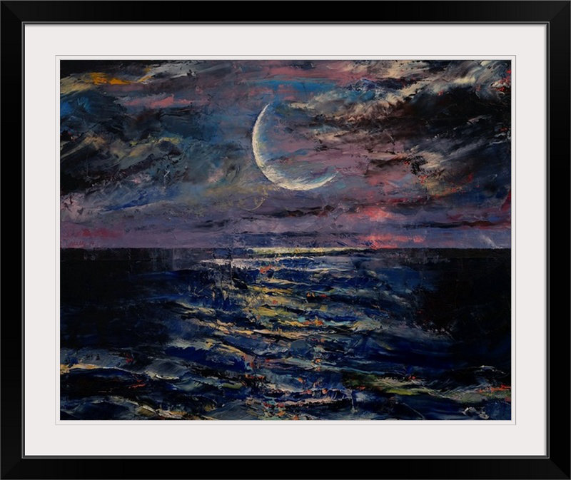 «Massengill Moon Seascape» par Michael Creese - reproduction d'art, H 24 po x l 30 po x P 1,5 po, Toile