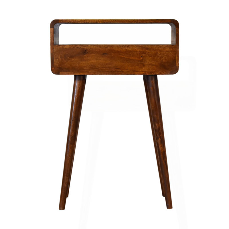 Mini console en bois massif, 2 tiroirs, 1 fente ouverte, brun
