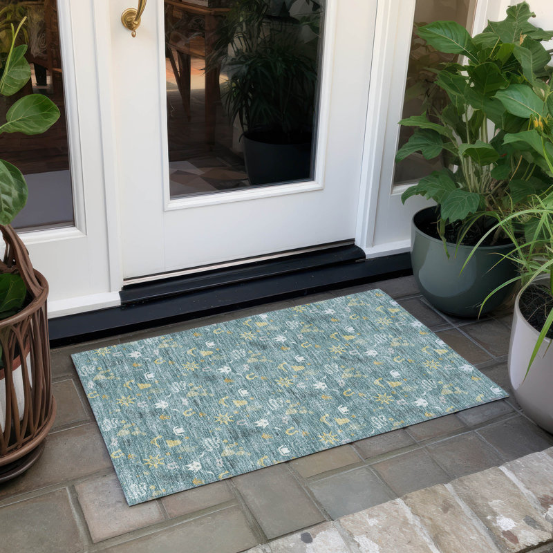 Tapis fantaisie lavable à la machine intérieur / extérieur ACN2562, Sarcelle, 1 pi 8 po x 2 pi 6 po