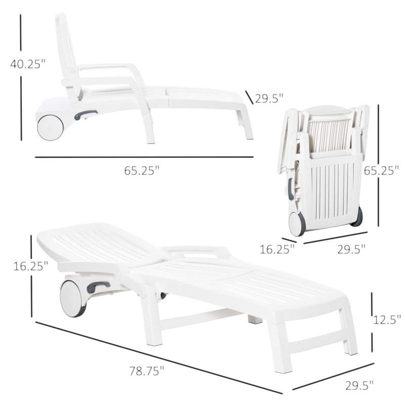 Chaise longue d'extérieur sur roulettes avec boîte de rangement, chaise longue imperméable à assemblage rapide, conception pliante, dossier réglable à 5 niveaux pour piscine, plage, patio, jardin