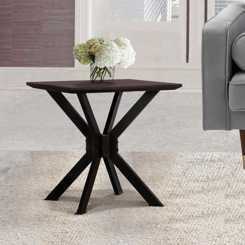 Table de bout moderne en acacia avec structure en bois robuste et en métal