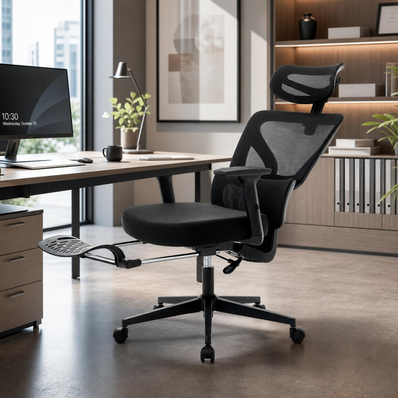 Chaise de bureau ergonomique en filet à dossier haut avec accoudoirs réglables en 3D, support lombaire réglable, inclinaison de 135 °, capacité de poids de 300 lb pour le bureau à domicile et les jeux