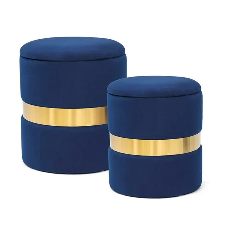 Repose-pieds avec coussin, Velours bleu
