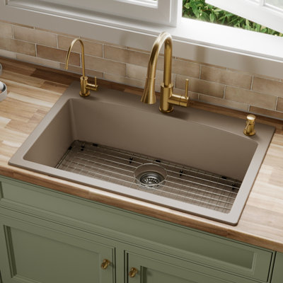 Karran Quartz 33'' X 22'' Single Bowl Top Mount Drop-in Kitchen Sink Kit