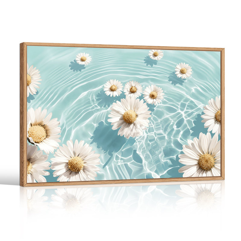 «White Daisies» flottant sur des ondulations d'eau bleu sarcelle, art mural, H 36 po x l 48 po