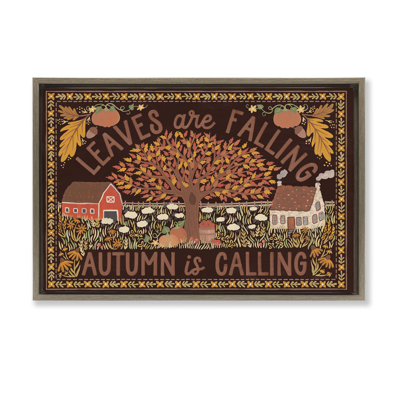 Feuilles tombant sur une toile brune par Laura Marshall, Cadre flottant orme Montalcino, H 17 po x l 25 po