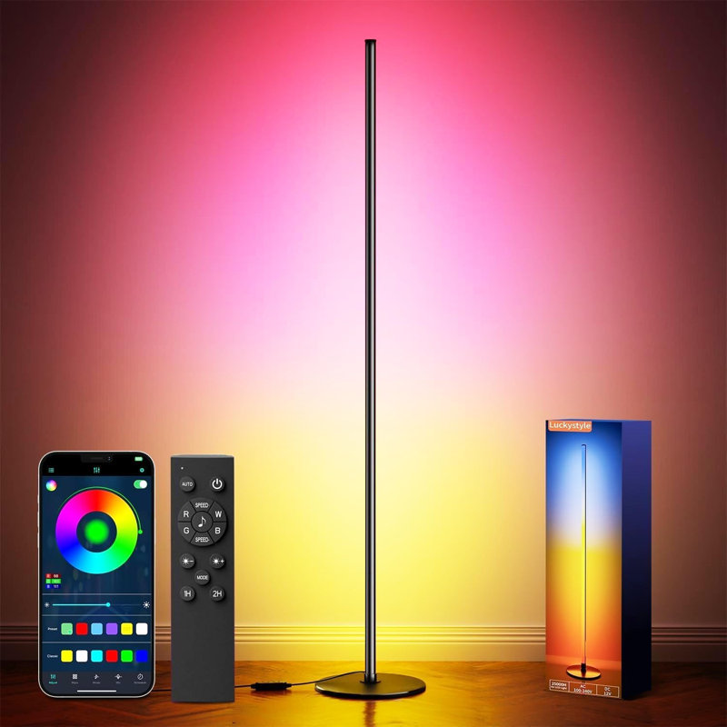 Lampe sur pied d'angle Smart RVB + IC, grande lampe sur pied moderne à DEL brillante avec application et télécommande