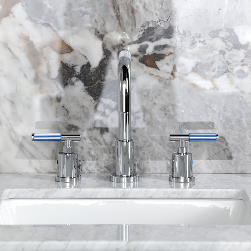 Kingston Brass Synchronous Two-Handle 3-Hole Deck Mount Widespread Bathroom Faucet with Brass Pop-Up Drain, Polished Chrome