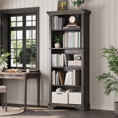 5-Tier Farmhouse Bookcase 61" H Tall, Wooden Bookshelf with one Adjustable Shelves