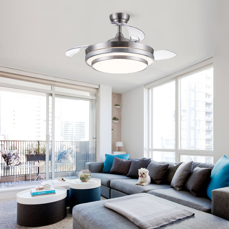 Small-CF 42"-3 Blades Modern Retractable Ceiling Fan with LED Light, Remote Control and Light Kit Included