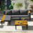 Luxury Patio Furniture Set In Gray｜ L-Shaped Acacia Wood Sofa With Side Table｜Removable Cushions And Coffee Table｜Outdoor Conversation Sectional Sofa For Backyard, Porch-920085914