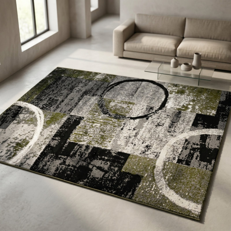 Abstract Area Rug, Green, Rectangle 200 x 290 cm