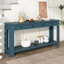 Console rectangulaire en bleu foncé: décor de hall d'entrée avec rangement en bois et couloir