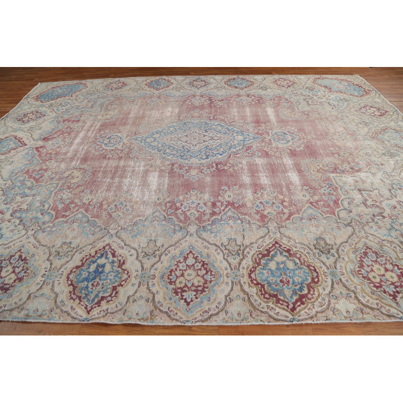 Tapis persan Kerman délavé noué à la main 10 x 13