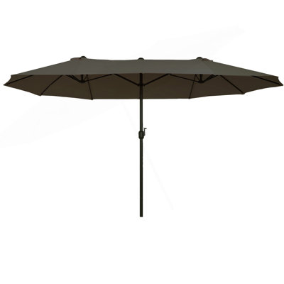 Extra Large 15Ft Patio Umbrella, Double-Sided Outdoor Umbrella With Crank Handle And Air Vents For Backyard, Deck, Pool, Market, Gray