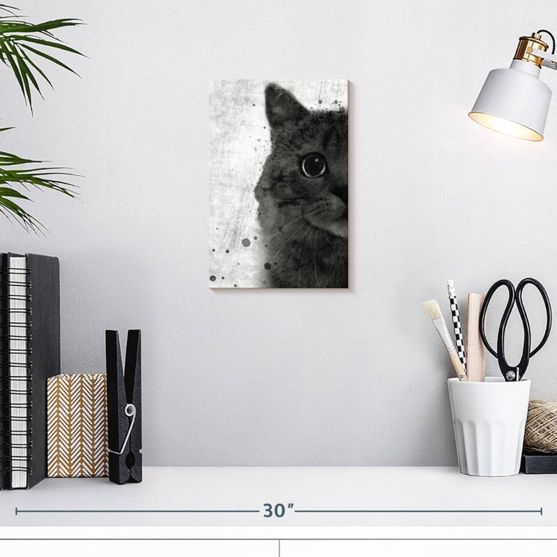 Chat noir et blanc Brampt, H 12 po x l 8 po