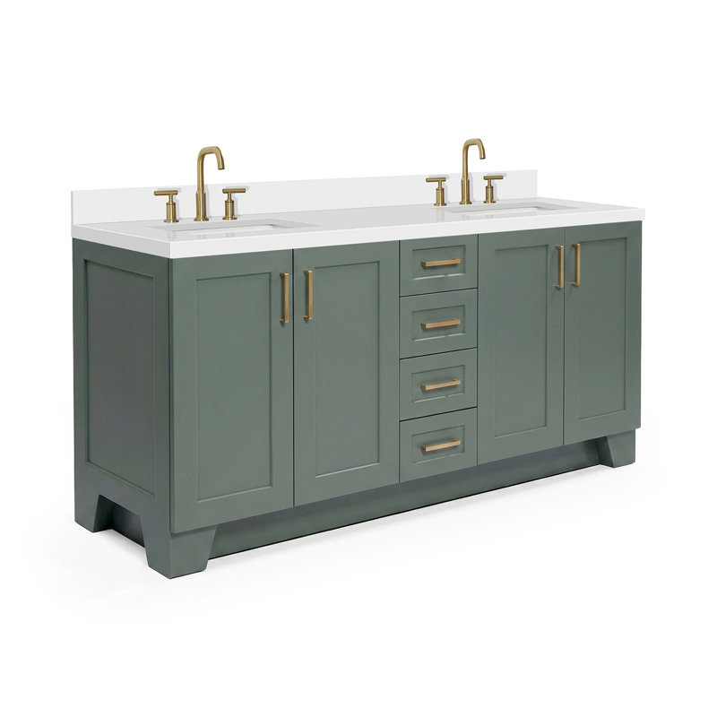 73 IN.  Single Bathroom Vanity, Rectangular,  White Quartz, Vintage Green