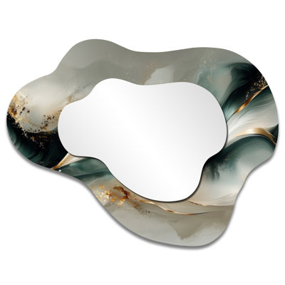 Emerald Fractal Marble Oceanic Waves I - Marble Asymmetrical Wall Mirror, Modern Vanity Mirror, Printed on Metal