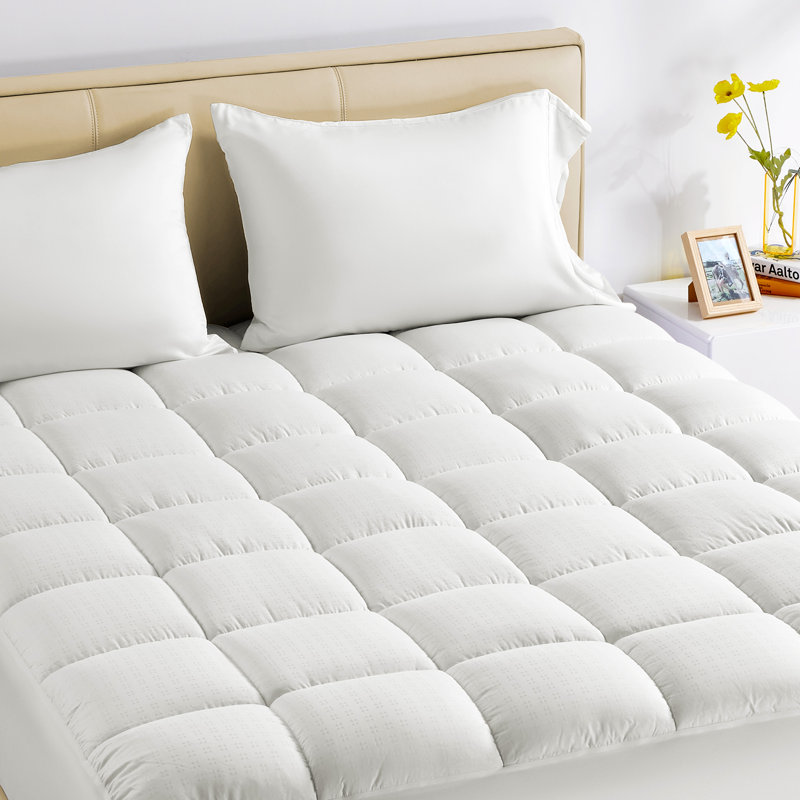 100% Cotton Mattress Pad -Jacquard Mattress Topper Cover with Deep Pocket, Queen